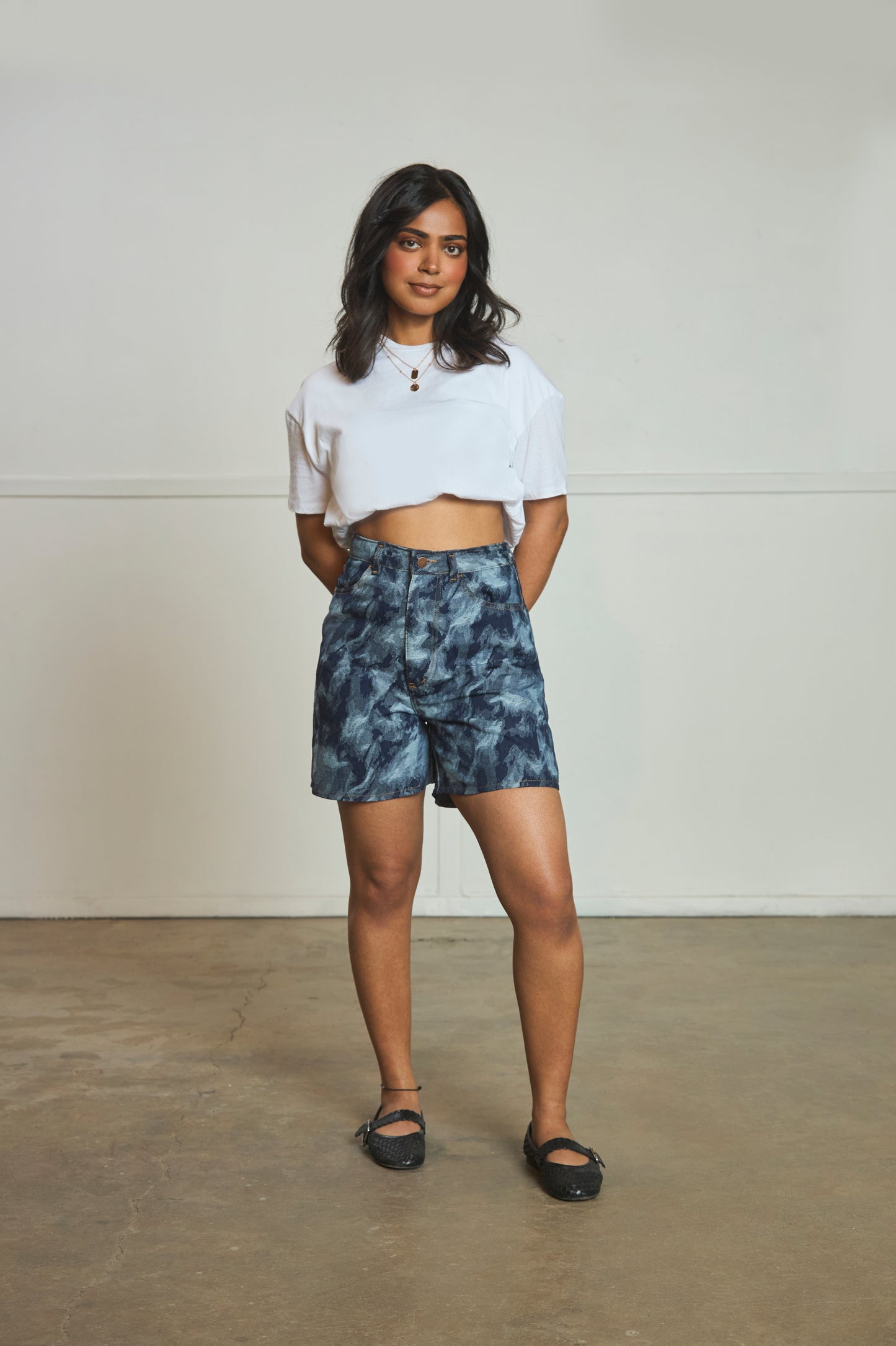 Pamela - Denim Jacquard Shorts