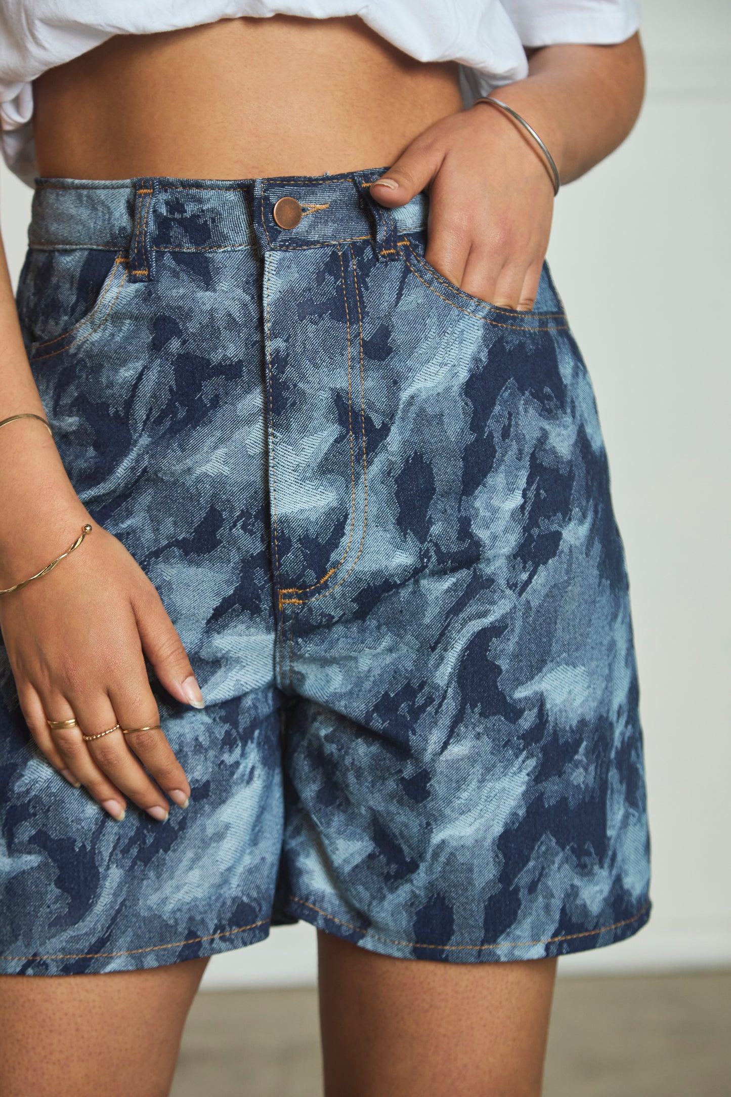 Pamela - Denim Jacquard Shorts
