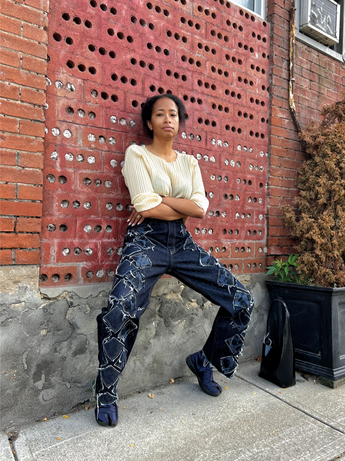 Sample - Quilted Marbled Straight Leg Jeans - 27