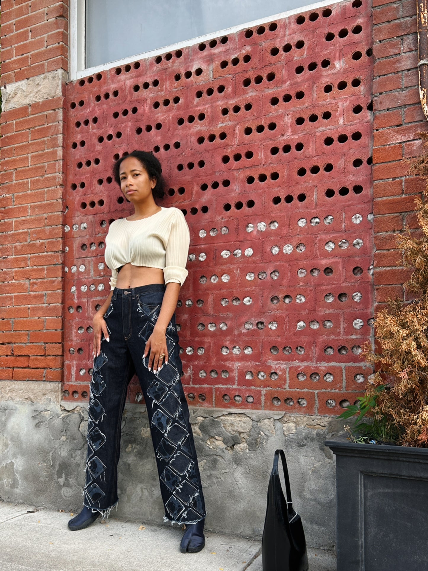 Sample - Quilted Marbled Straight Leg Jeans - 27