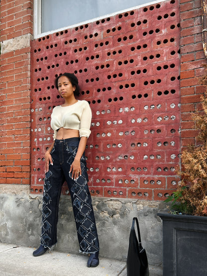 Sample - Quilted Marbled Straight Leg Jeans - 27