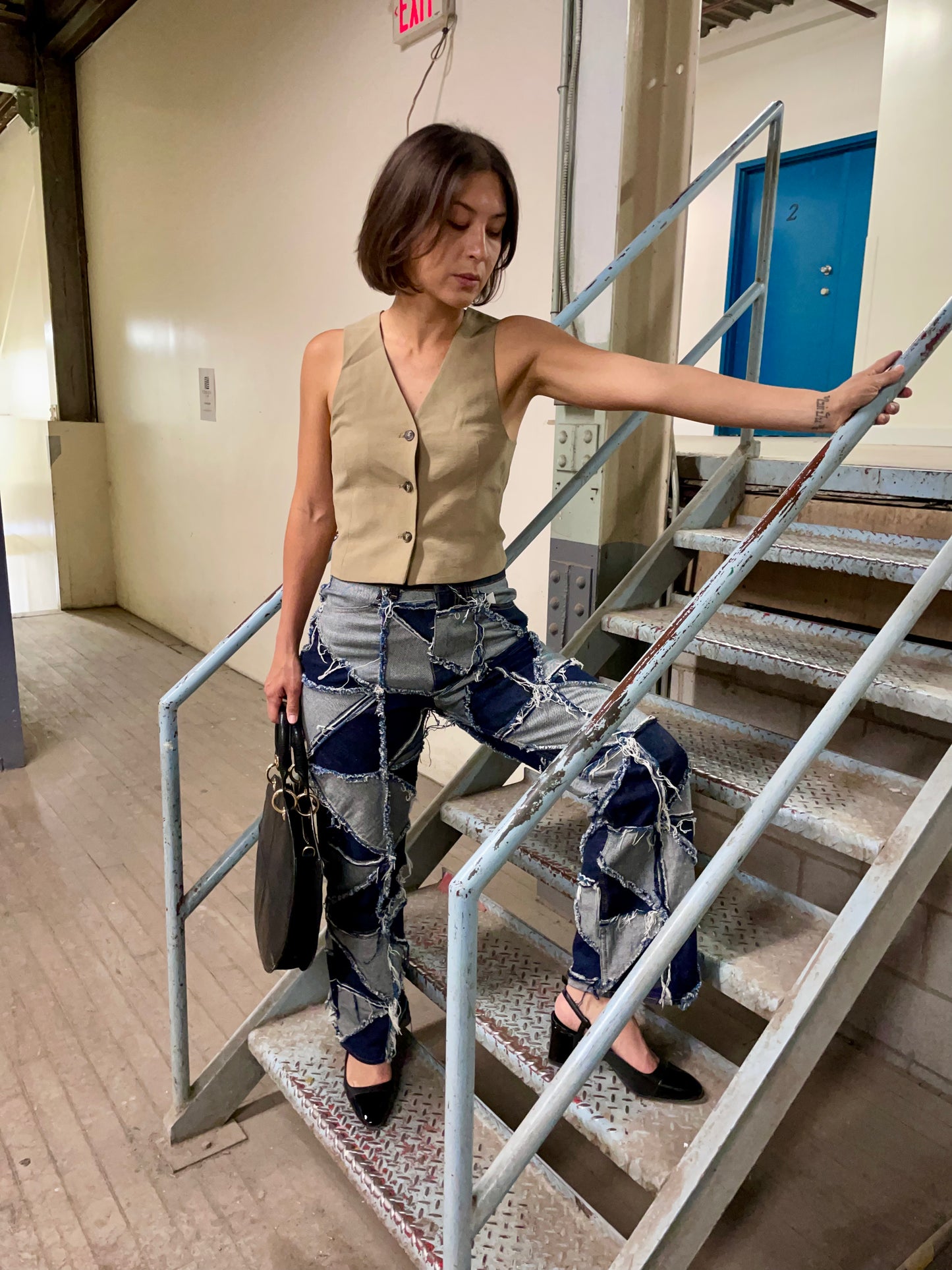 Patchwork Chevron Straight Leg