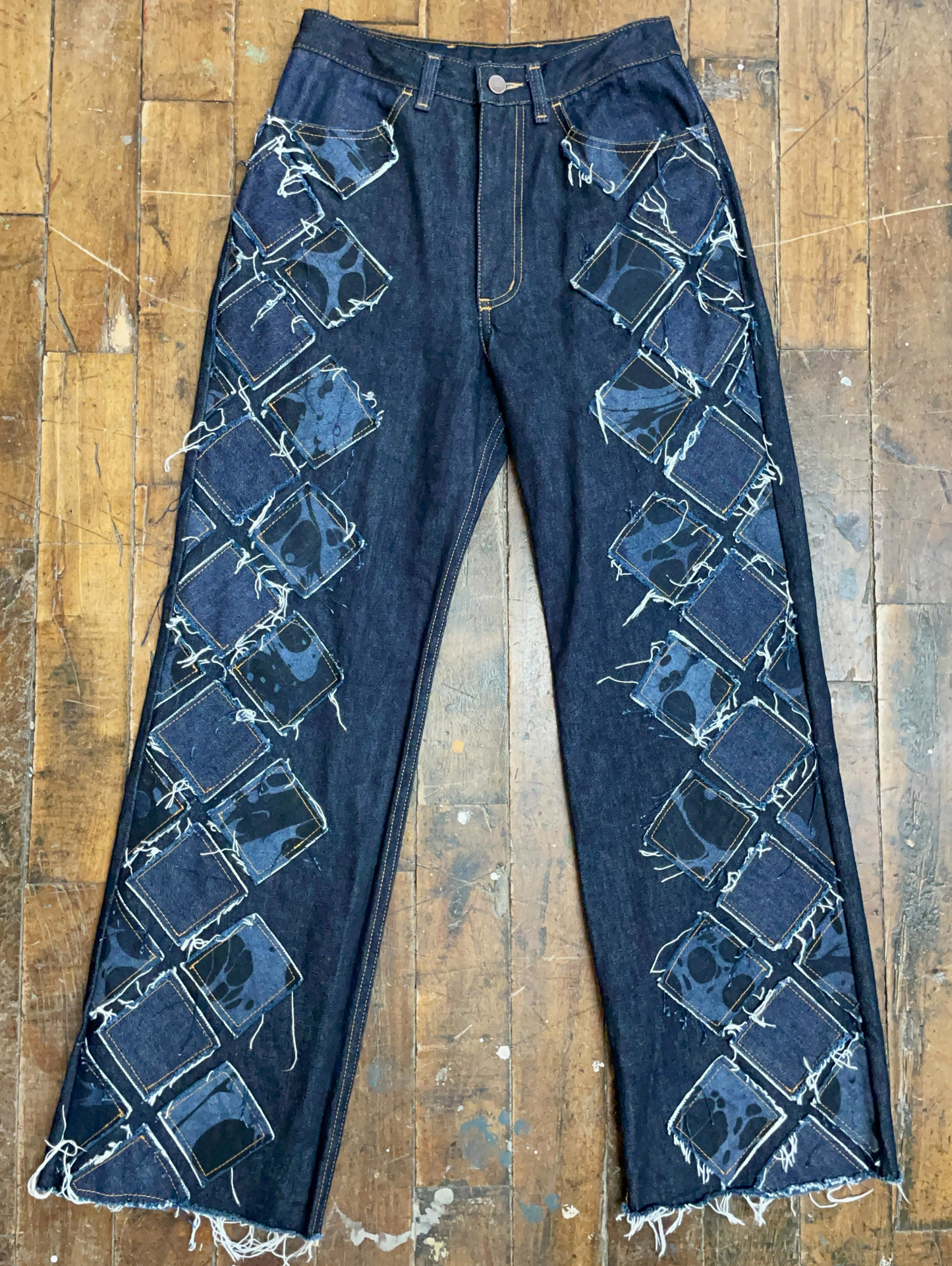 Sample - Quilted Marbled Straight Leg Jeans - 27