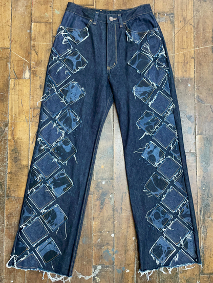 Sample - Quilted Marbled Straight Leg Jeans - 27
